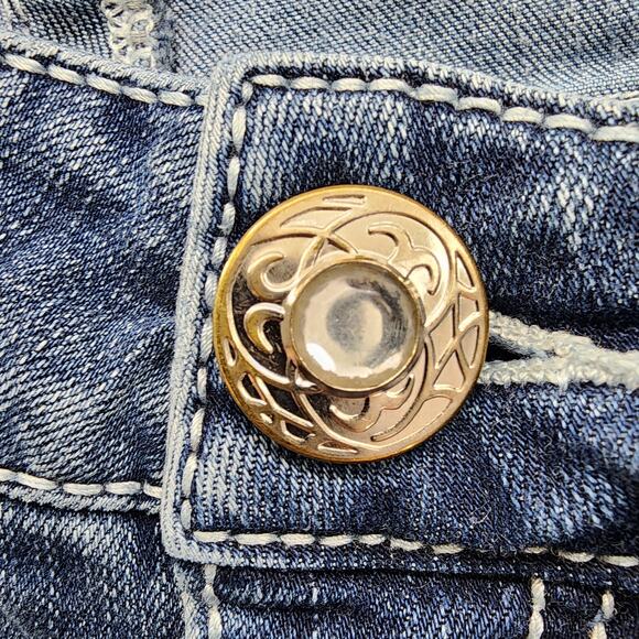 Buckle Daytrip Jeans Womens 27R Blue Virgo Bootcut Low Rise Rhinestones Stretch - Picture 3 of 16